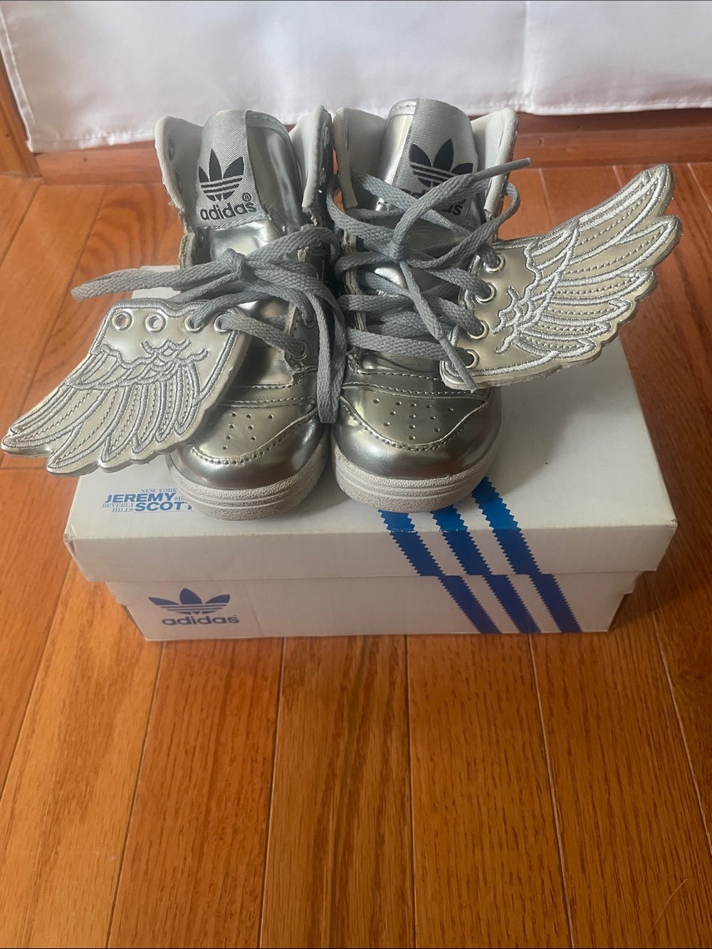 adidas Kids Metallic Silver Winged High-Top Sneakers by Jeremy Scott